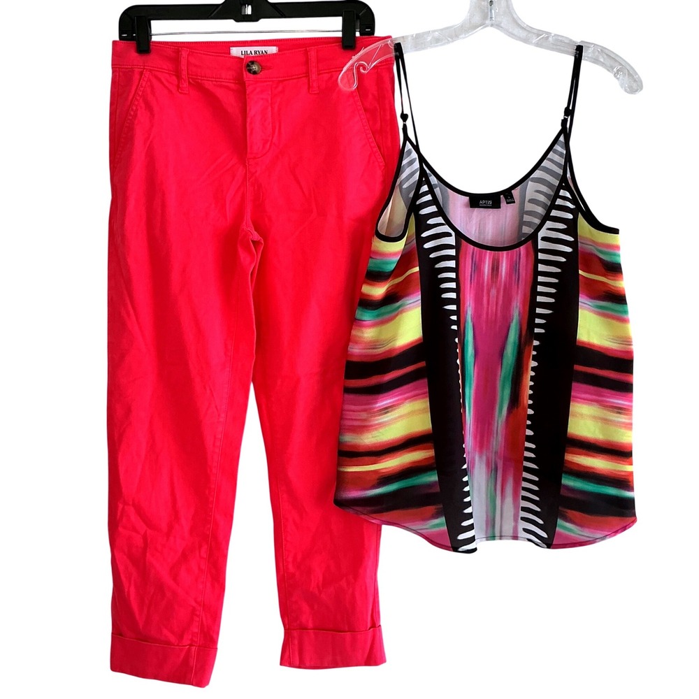 Lila Ryan Apt 9 Women S/4 Pink Cropped Pants Abstract Camisole Set Excellent